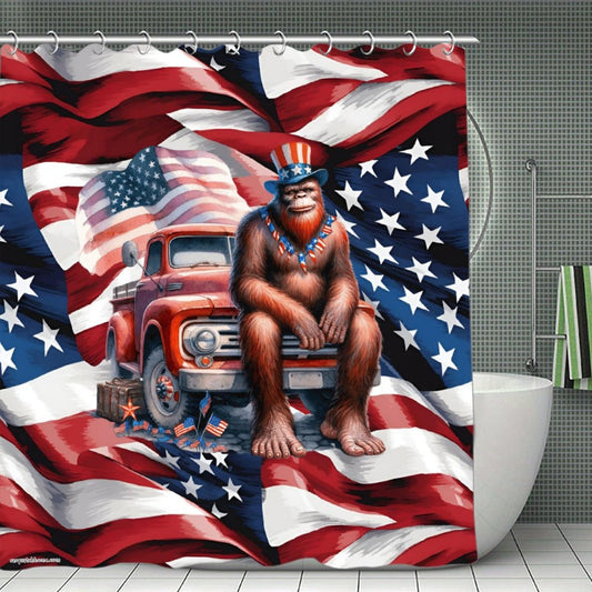 Patriot Bigfoot Sasquatch, Waterproof Polyester Shower Curtain – Made in the USA – 70.8x70.8”