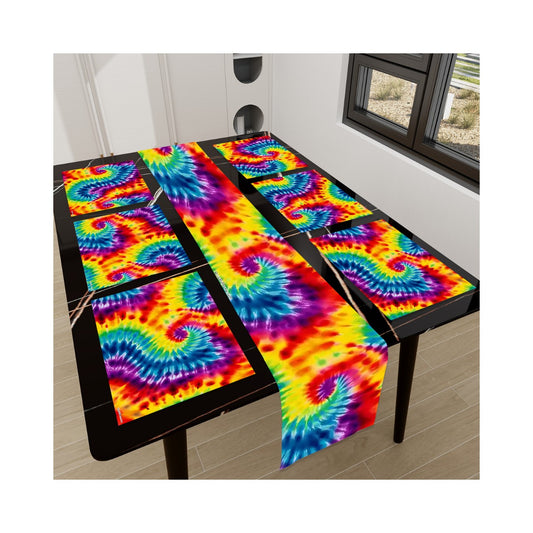 Tie-Dye Themed Table Runner, Placemats Set 7 Pieces