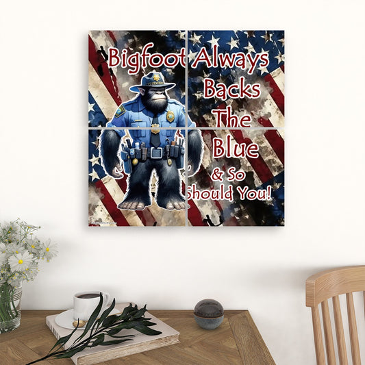 "Bigfoot Backs The Blue" 4 Panels Canvas Prints Wall Art (Set A)