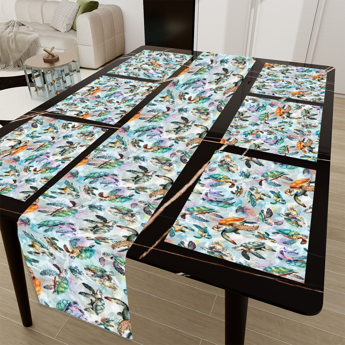 Animal Themed Table Runner, Placemats Set 7 Pieces