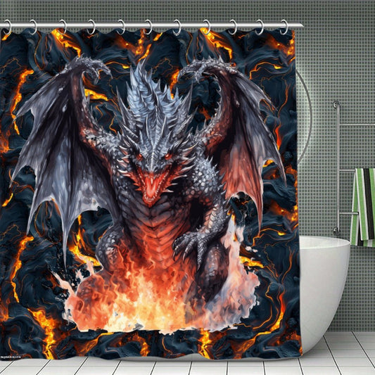 Fire Dragon, Waterproof Polyester Shower Curtain – Made in the USA – 70.8x70.8”