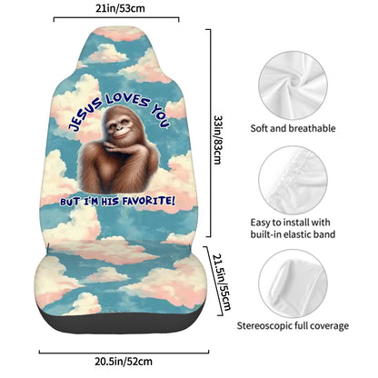 Bigfoot / Sasquatch "Jesus Loves you..", Set of 2 Front Auto Seat Cover