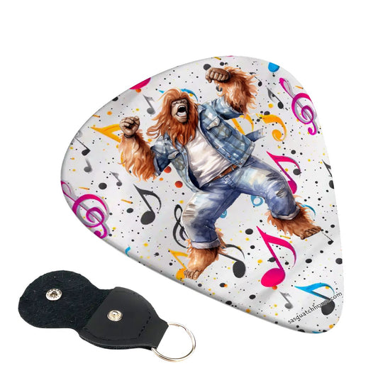 6 Guitar Picks with Keychain Snap Case- Dancing Sasquatch Bigfoot – 3 Thicknesses