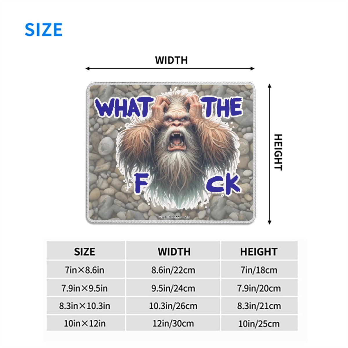 Bigfoot / Sasquatch "WTF", Mouse Pad with Rubber Lock Edge - 4 Sizes