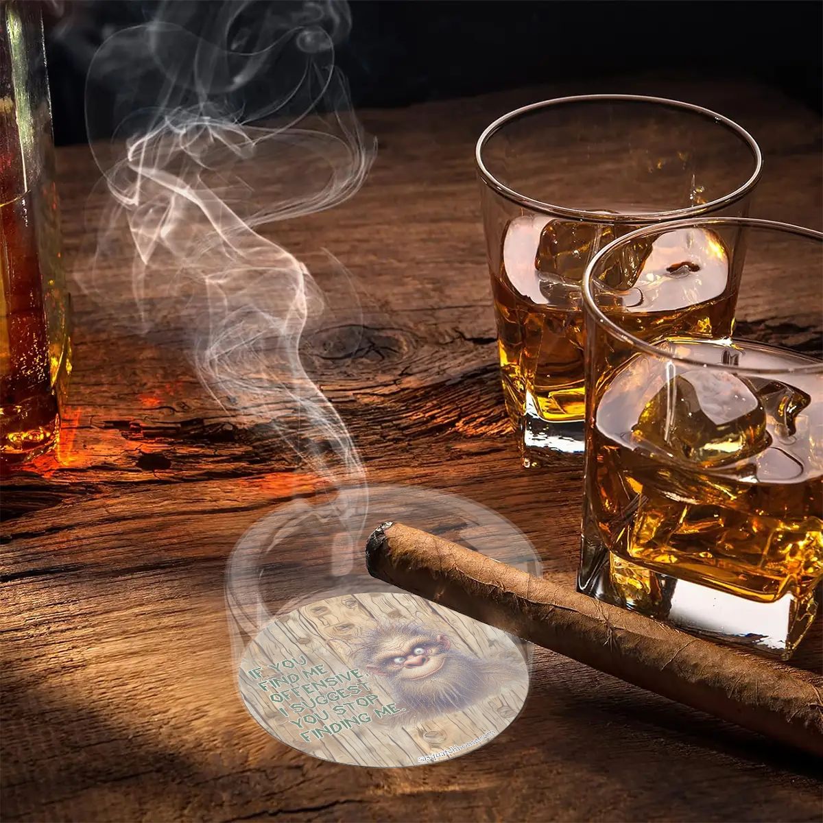 3 .3" Round, Lead Free Glass Ashtray, Bigfoot, Sasquatch "If you find me..."