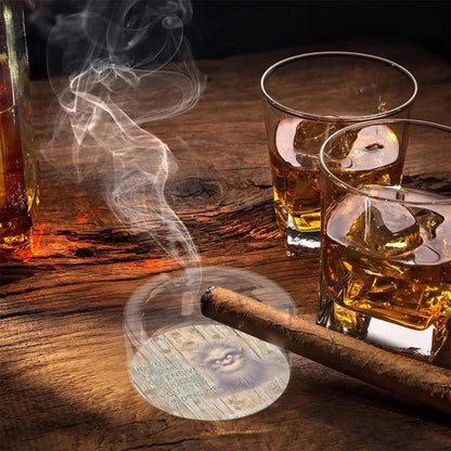 3 .3" Round, Lead Free Glass Ashtray, Bigfoot, Sasquatch "If you find me..."