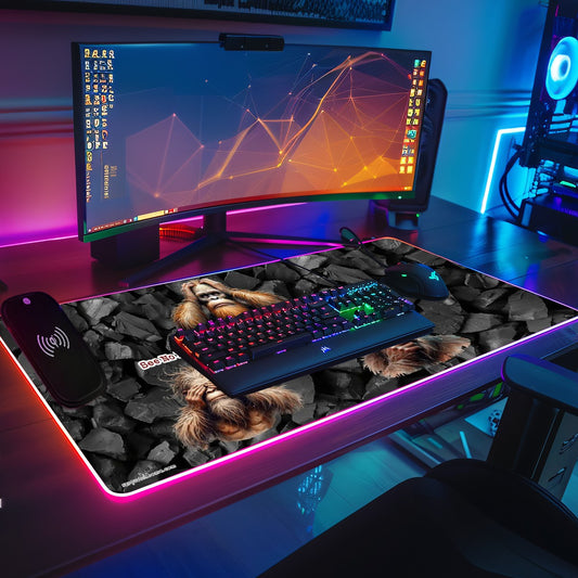 Bigfoot / Sasquatch "See no evil..", Wireless Charging Gaming Mouse Pads / Mat With Lights - 2 Sizes