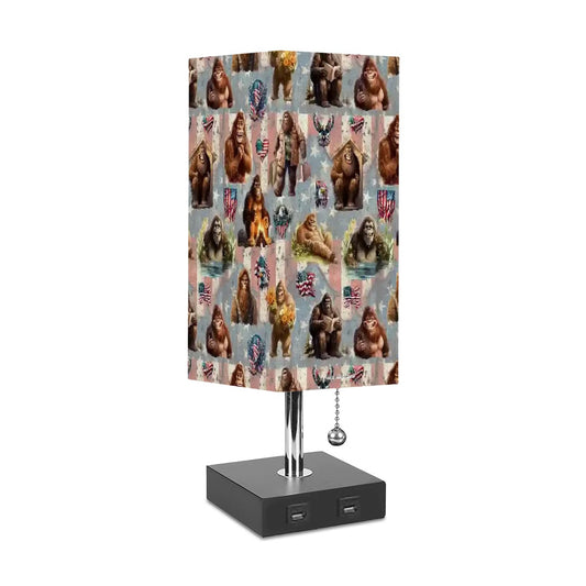 20 Bigfoot / Sasquatch Designs, Square Table Lamp with USB Ports, Charger
