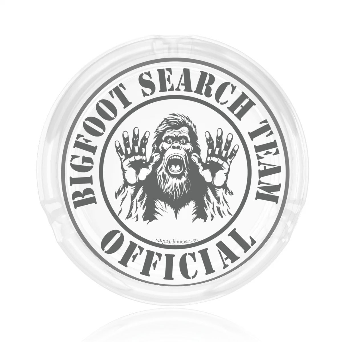 3 .3" Round, Lead Free Glass Ashtray - "Official Bigfoot Search Team"