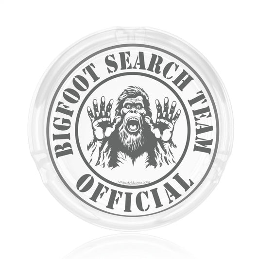 3 .3" Round, Lead Free Glass Ashtray - "Official Bigfoot Search Team"