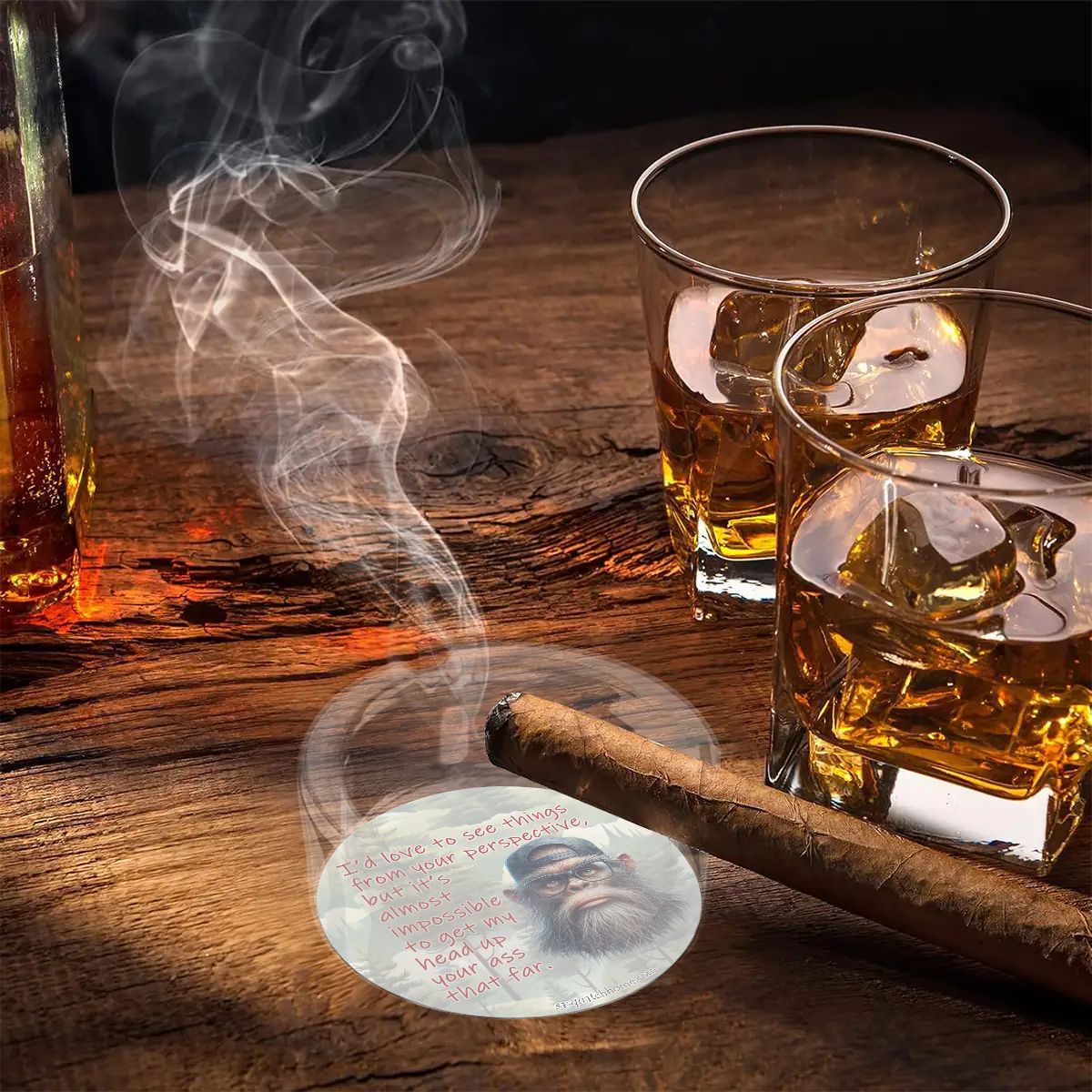 3 .3" Round, Lead Free Glass Ashtray - Bigfoot, Sasquatch "I'd like to..."