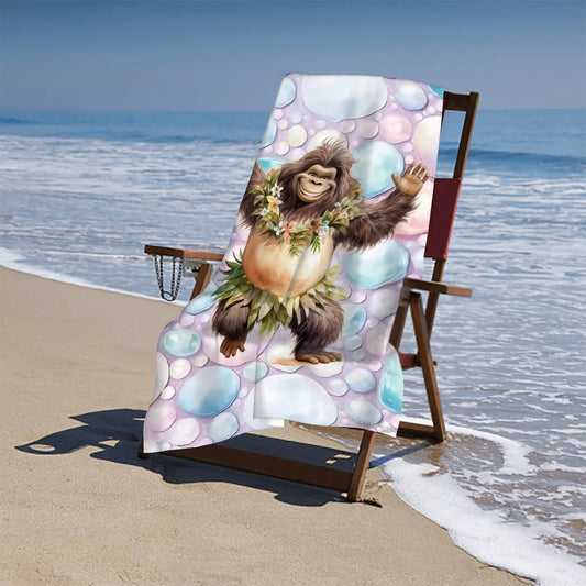 Bigfoot, Sasquatch Dancing, 52” x 32” Microfiber Absorbent Bath Towel