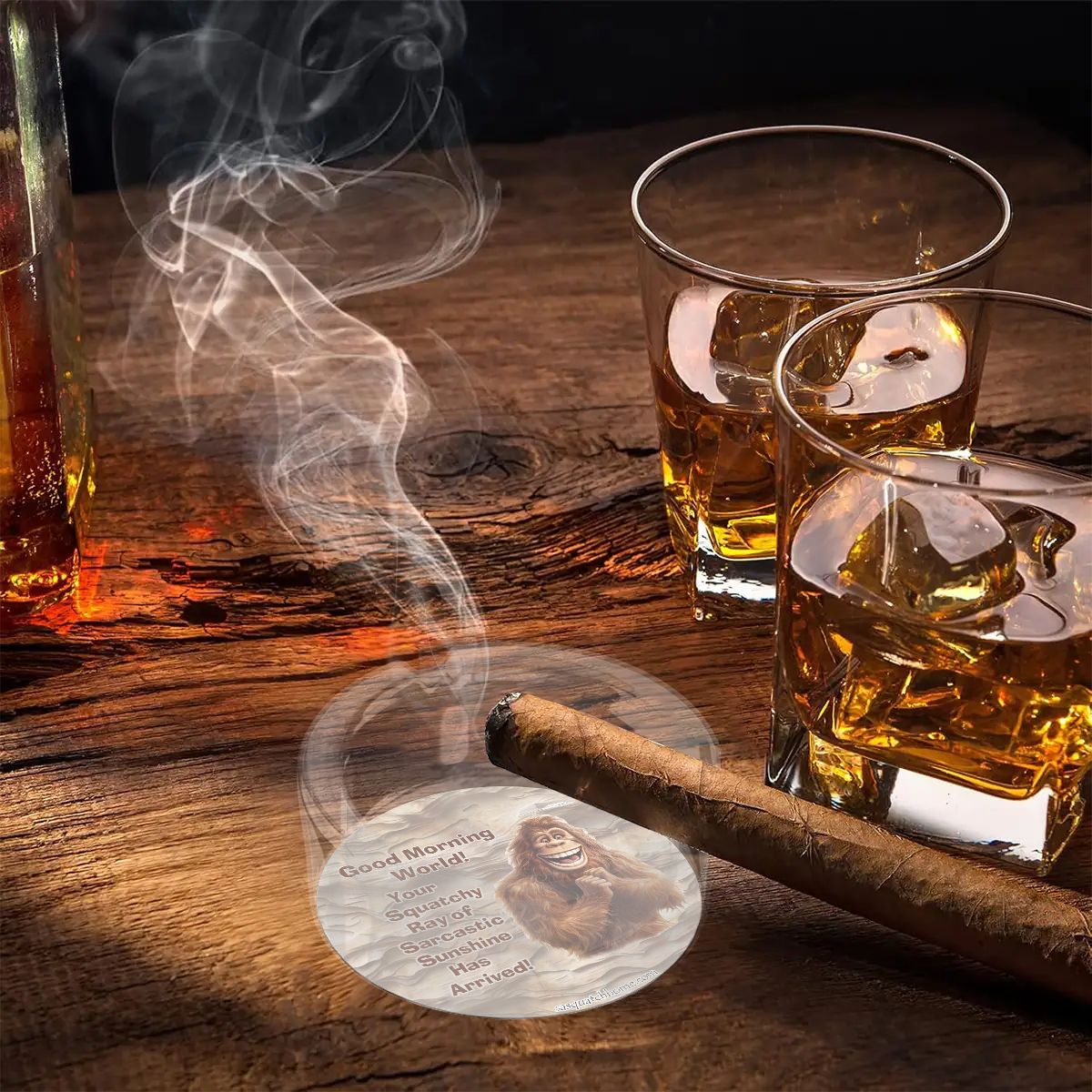 3 .3" Round, Lead Free Glass Ashtray - Bigfoot, Sasquatch