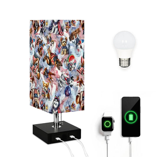 8 Patriot Designs, Square Table Lamp with USB Ports, Charger