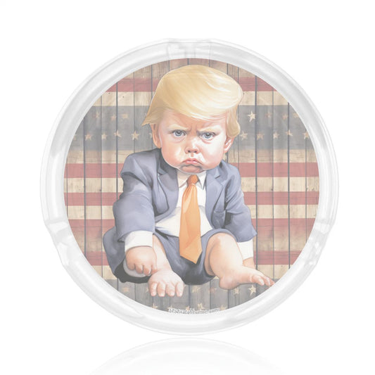 3 .3" Round, Lead Free Glass Ashtray - Baby Trump