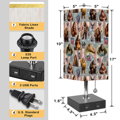20 Bigfoot / Sasquatch Designs, Square Table Lamp with USB Ports, Charger