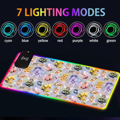6 Fairy Designs, Wireless Charging Gaming Mouse Pads / Mat With Lights - 2 Sizes