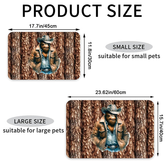 Bigfoot / Sasquatch Cowboy, Waterproof Pet Food Mat