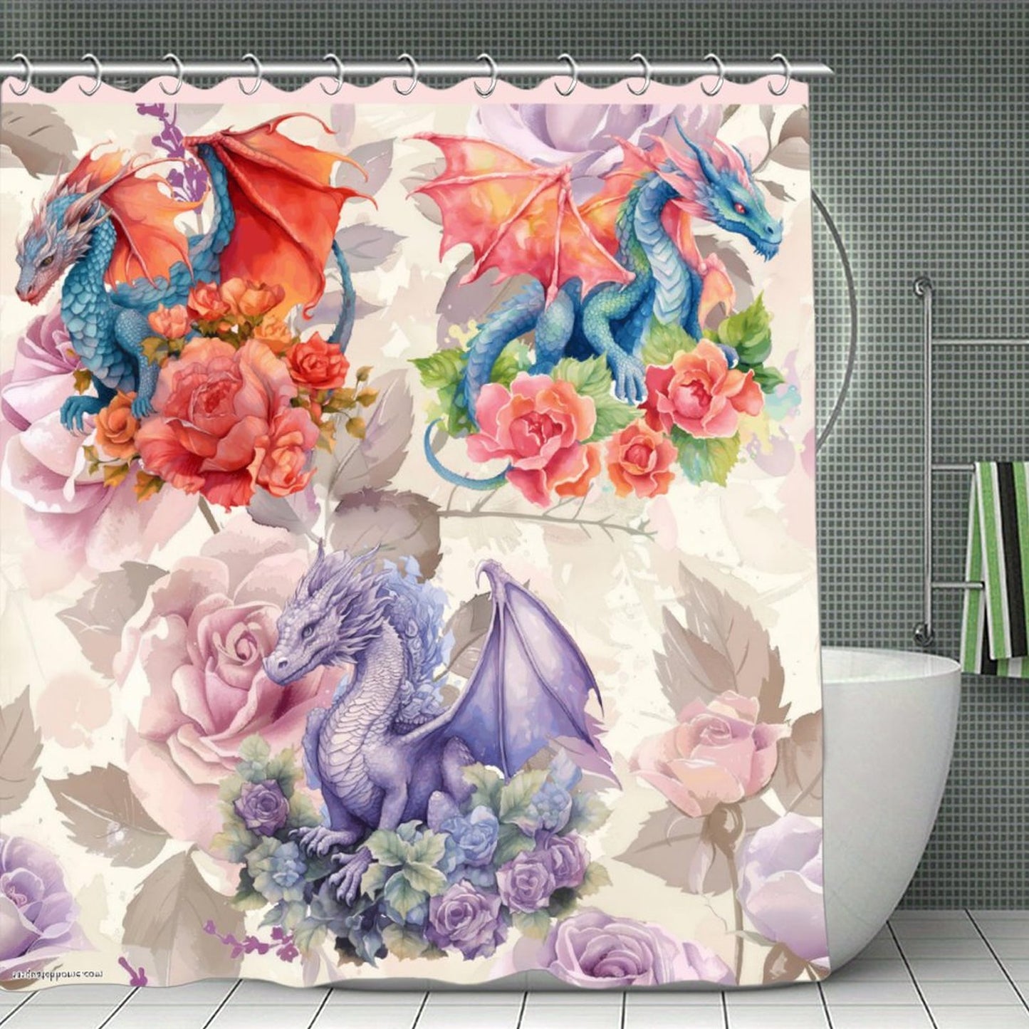 Dragon Fantasy Waterproof Shower Curtain