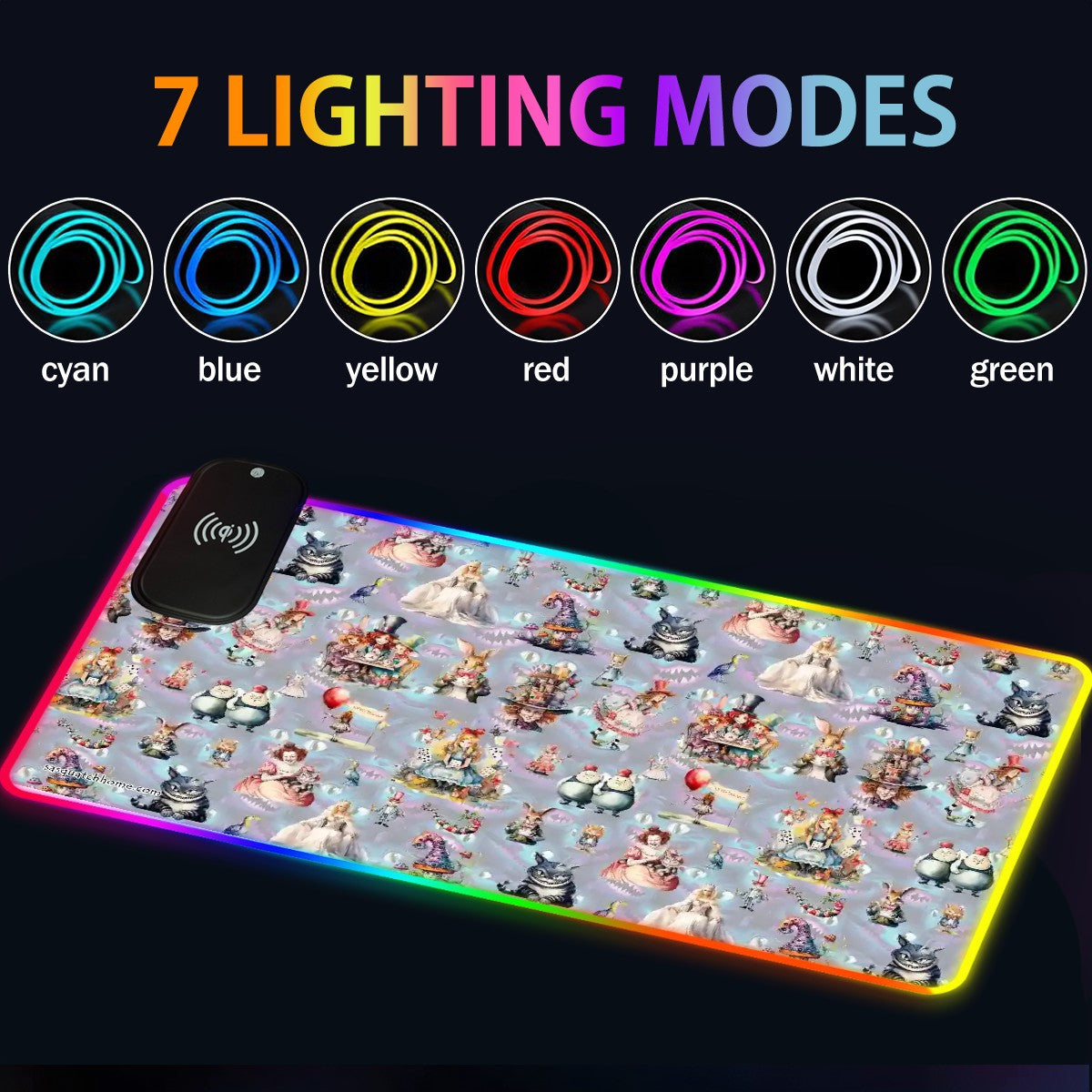 20 Misc Designs, Wireless Charging Gaming Mouse Pads / Mat With Lights - 2 Sizes