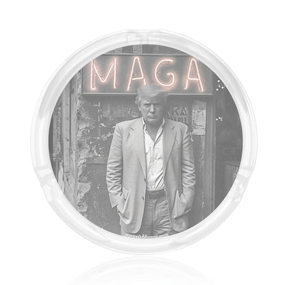 3 .3" Round, Lead Free Glass Ashtray - Donald Trump "MAGA: pic