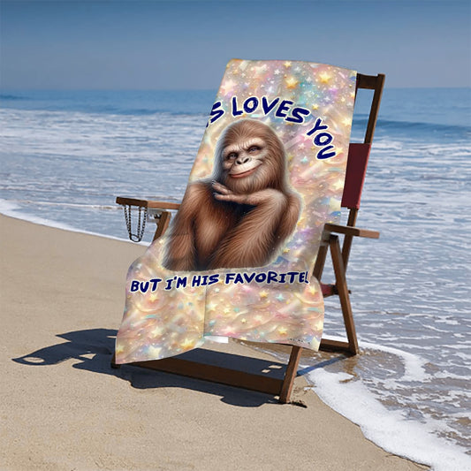 "Jesus Loves You.." Bigfoot, Sasquatch 52” x 32” Microfiber Absorbent Bath Towel