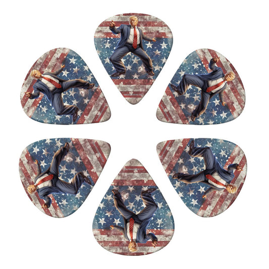 6 Guitar Picks with Keychain Snap Case- Donald Trump Dancing – 3 Thicknesses