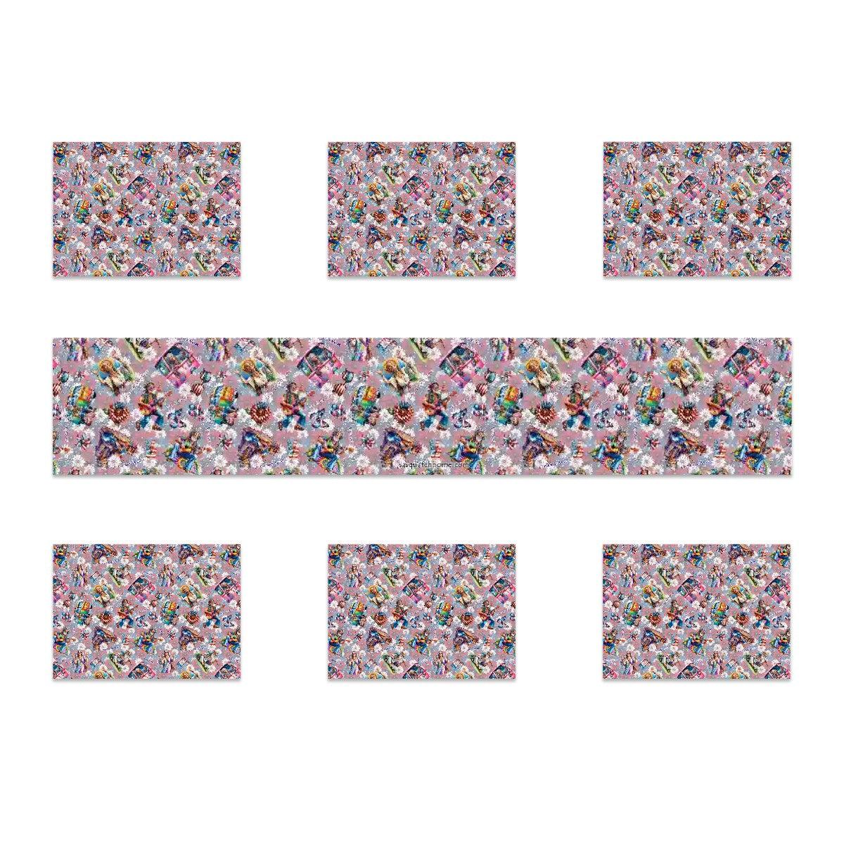 8 Patriotic Designs, Table Runner Placemat Set 7 Pieces