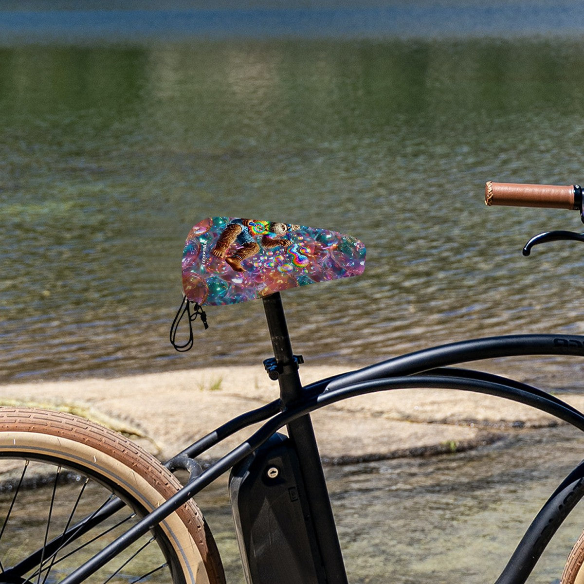 Hippie Bigfoot / Sasquatch Blowing Bubbles, Waterproof Bike Seat Cover