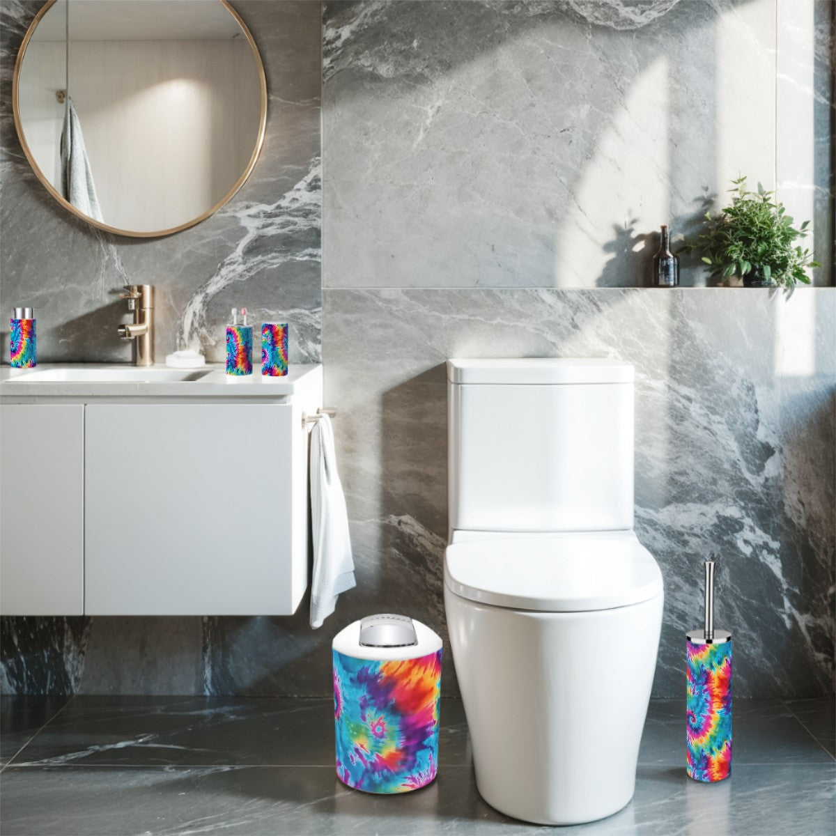 19 Tie Dye Designs,  5 pcs Bathroom Accessories Set