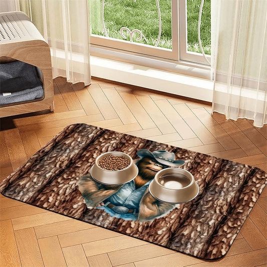 Bigfoot / Sasquatch Cowboy, Waterproof Pet Food Mat