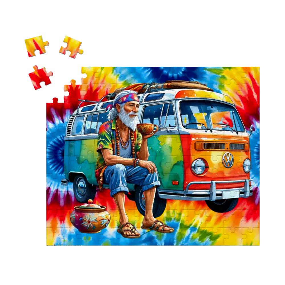 Hippie by Van, Cardboard Jigsaw Puzzle, 4 Sizes