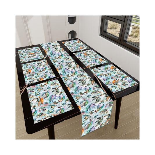 Animal Themed Table Runner, Placemats Set 7 Pieces