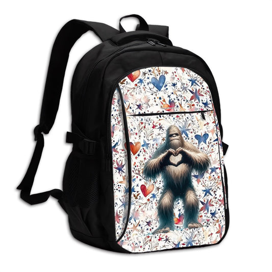 Bigfoot / Sasquatch Heart Hands, Large Capacity, Oxford Travel, Laptop Bag with USB Charger
