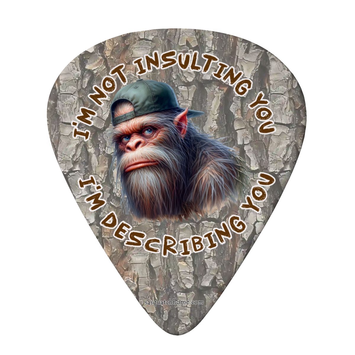 6 Guitar Picks with Keychain Snap Pick Wallet- Bigfoot Sasquatch "I'm not insulting..."  – 3 Thicknesses