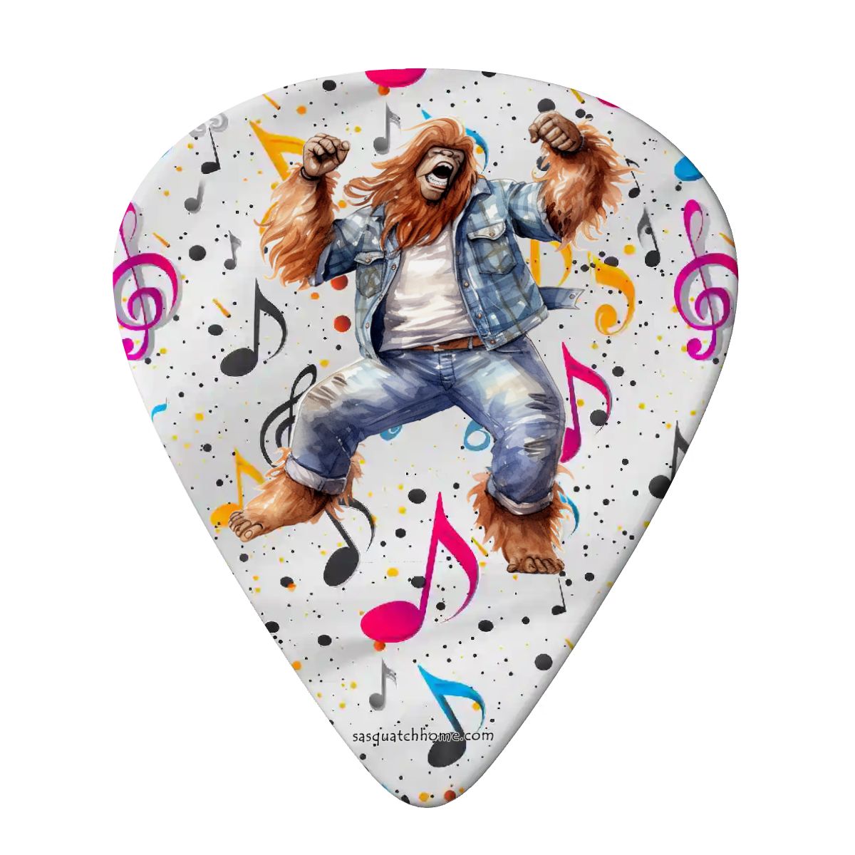 6 Guitar Picks with Keychain Snap Case- Dancing Sasquatch Bigfoot – 3 Thicknesses