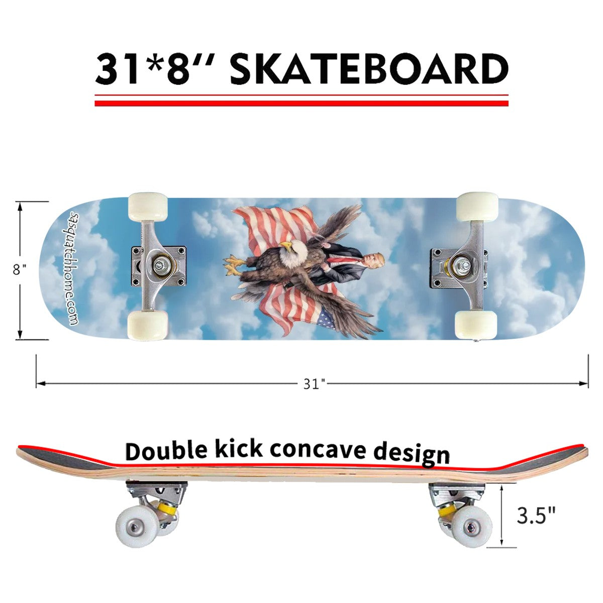 Donald Trump on Eagle, High Density 7 Layer Skateboard, Made In USA