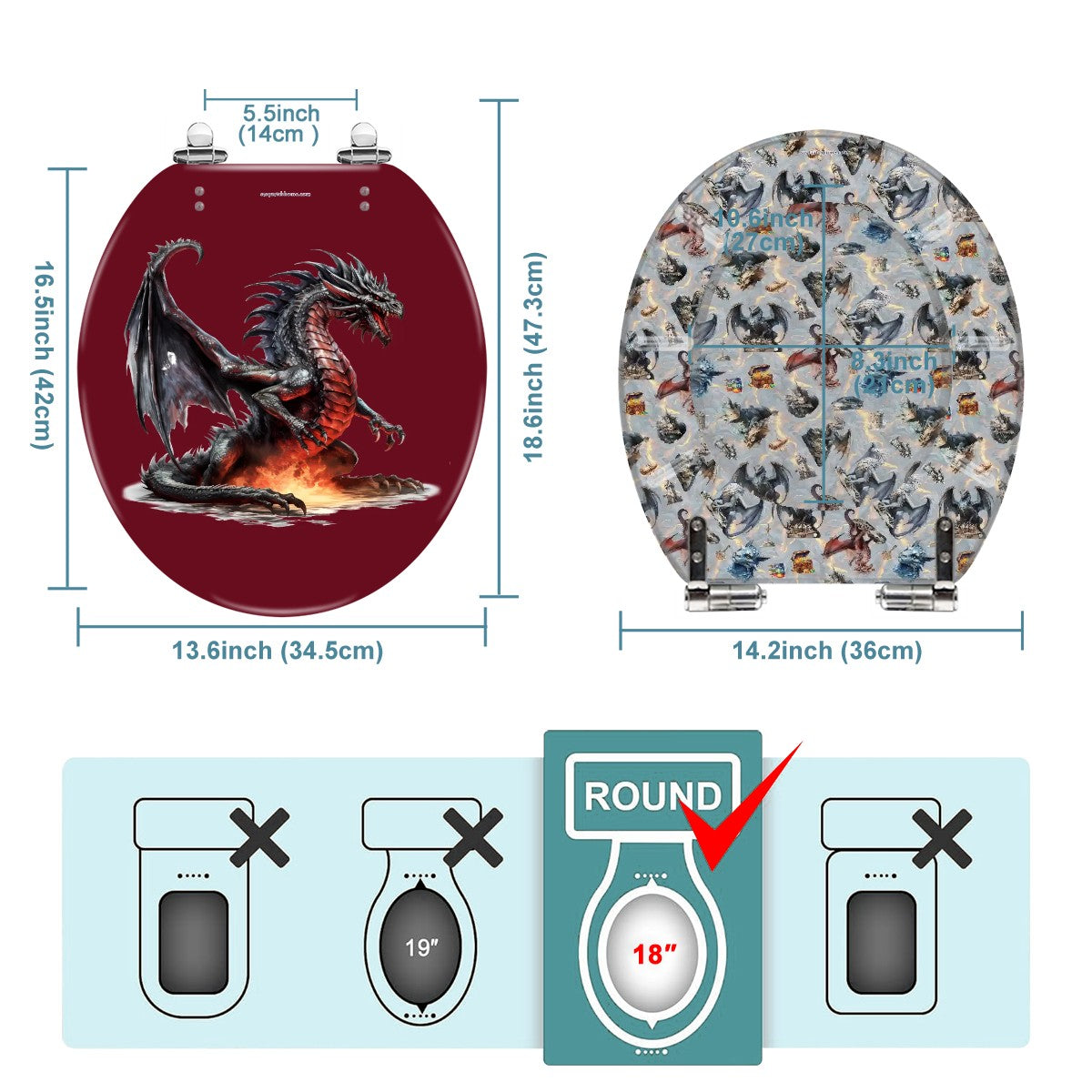 Dragon On Red, Universal Toilet Seat, Dragon toilet seat / Cover