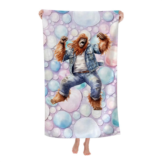 Sasquatch, Bigfoot Dancing, 52” x 32” Microfiber Absorbent Bath Towel