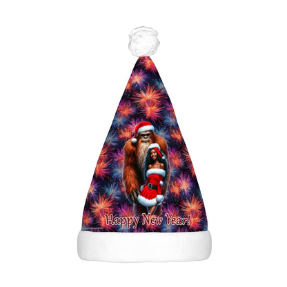 Sasquatch Bigfoot w Sexy gal, Adult Plush Santa Hat with Light