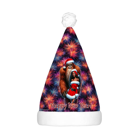 Sasquatch Bigfoot w Sexy gal, Adult Plush Santa Hat with Light