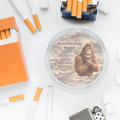 3 .3" Round, Lead Free Glass Ashtray - Bigfoot, Sasquatch