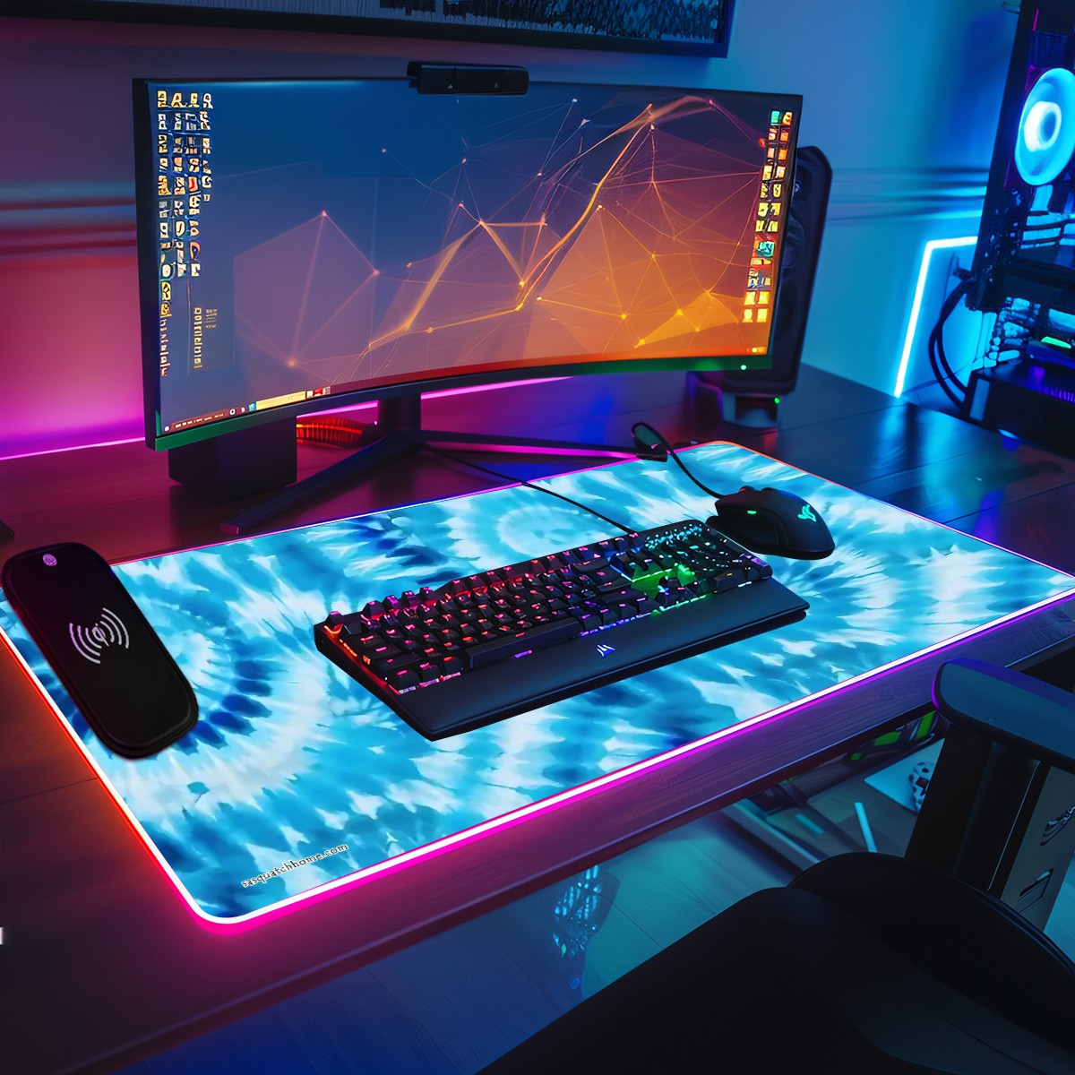 19 Tie Dye Designs, Wireless Charging Gaming Mouse Pads / Mat With Lights - 2 Sizes