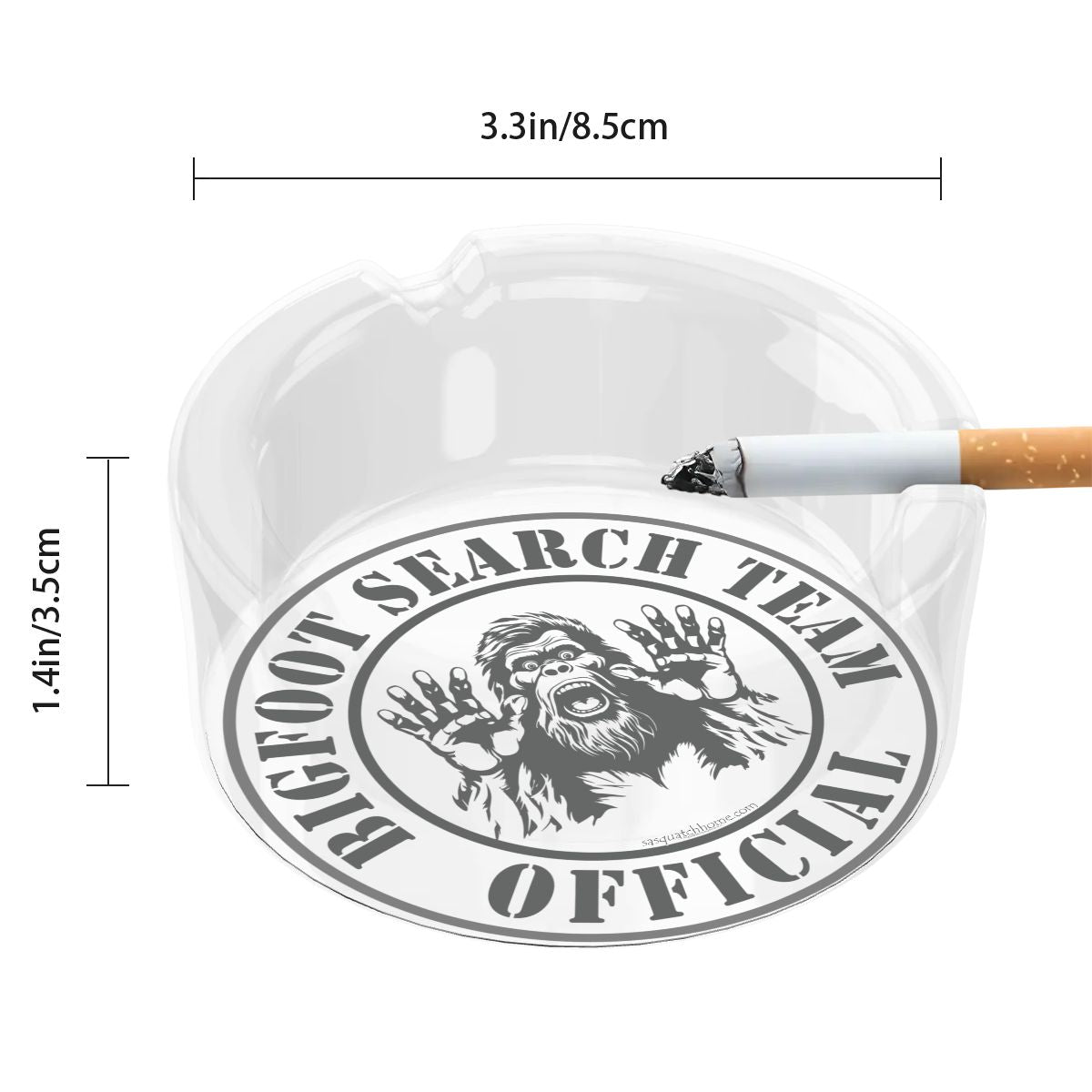 3 .3" Round, Lead Free Glass Ashtray - "Official Bigfoot Search Team"