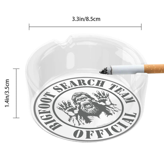 3 .3" Round, Lead Free Glass Ashtray - "Official Bigfoot Search Team"