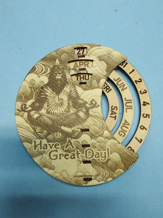 Hand Made Wood, Bigfoot, Sasquatch Yoga Wall Calendar + Lifetime Gift!