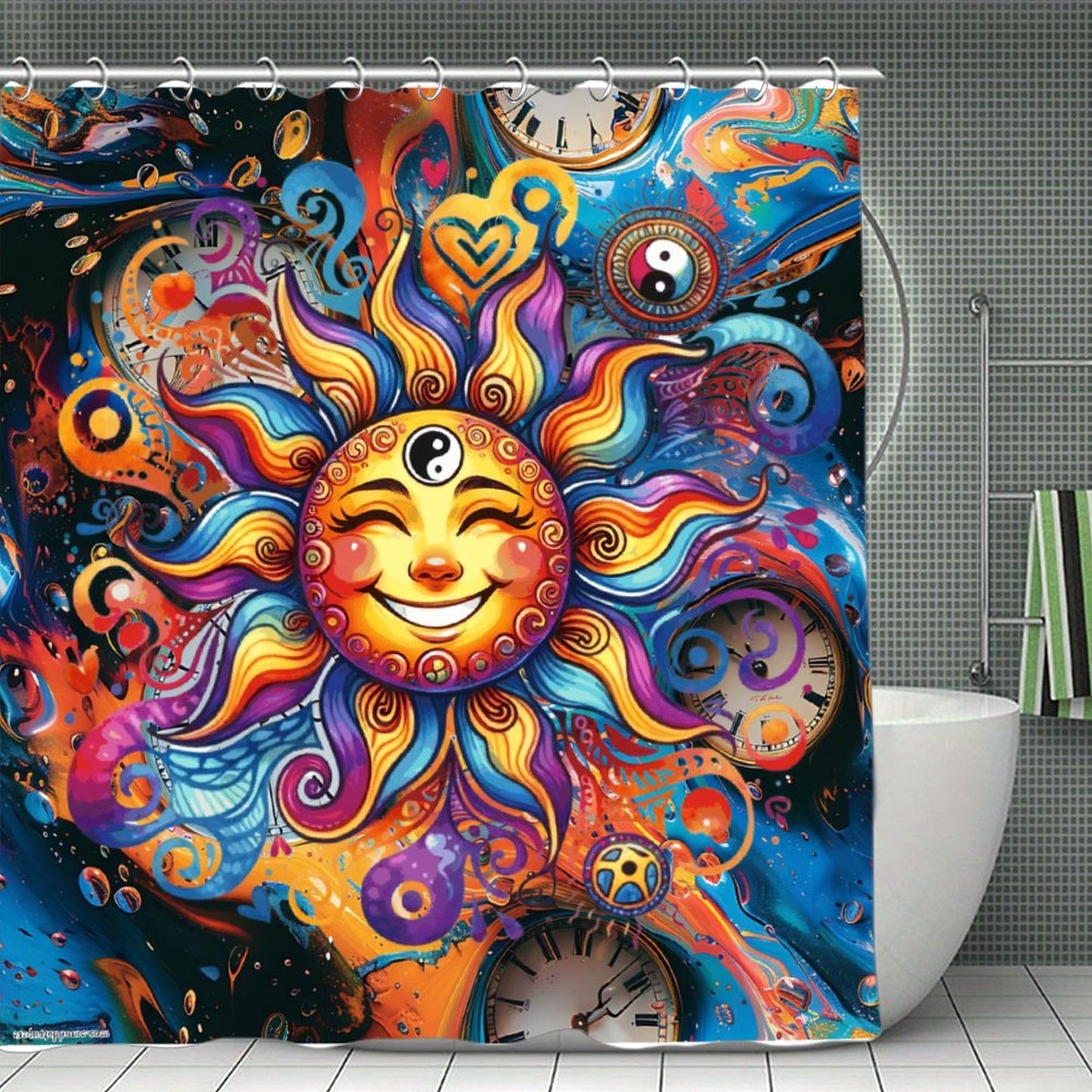 Happy Rainbow Sunshine Waterproof Polyester Shower Curtain – Made in the USA – 70.8x70.8”