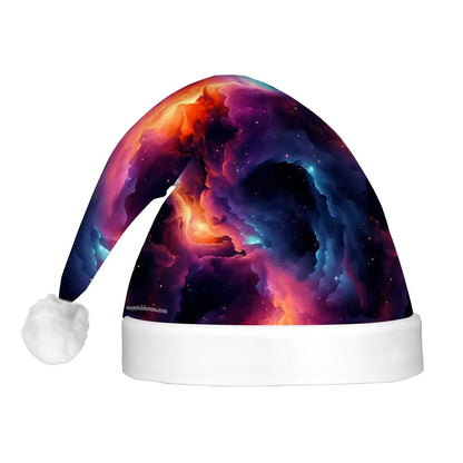 12 Galaxy Outer Space Designs, Adult Plush Santa Hat with Light
