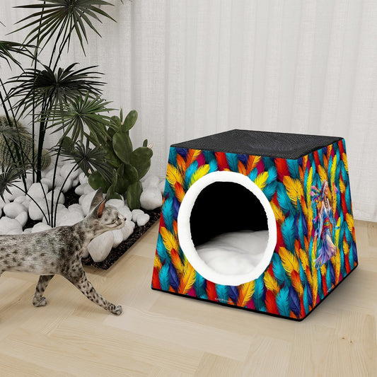 Native American on Feathers, Space Capsule Pet Bed