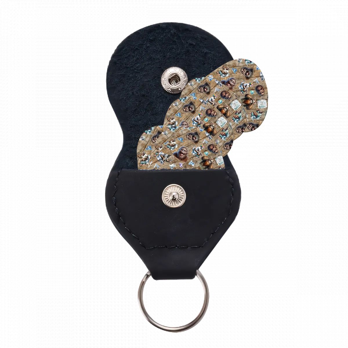 Bigfoot / Sasquatch 6 Guitar Picks with Keychain Snap Pick Wallet